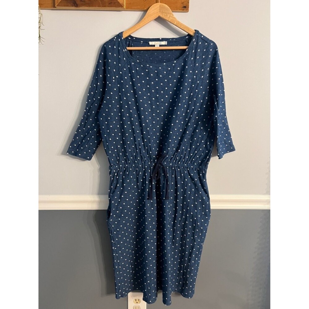 Boden Blue Polka Dot Midi Dress Tie Waist Pockets Cotton UK 18L US 14L